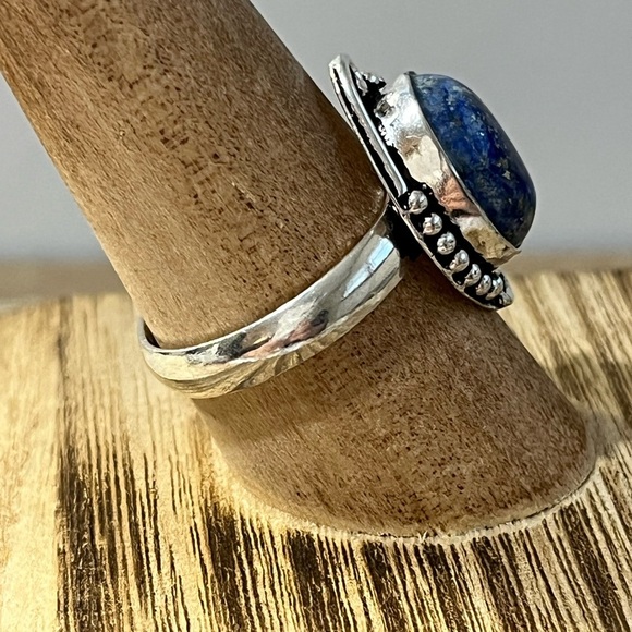 BLUE LAPIS LAZULI GEMSTONE RING 925 SILVER OVERLAY SIZE 10 - Picture 2 of 8